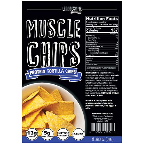 Protein Chips, 13g Protein, 5g Net Carbs, Keto Snacks, Low Carb Snacks, Protein Tortilla Chips, Muscle Chips, Baked Not Fried (1 Pack)