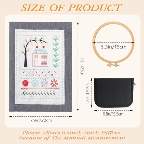 Komforbaa Upgraded Embroidery Kit for Beginners, Unbound Cross Stitch Book with Essential Patterns, 16cm Hoop, 24 Colors Thread, Complete Tools, Portable All-in-One
