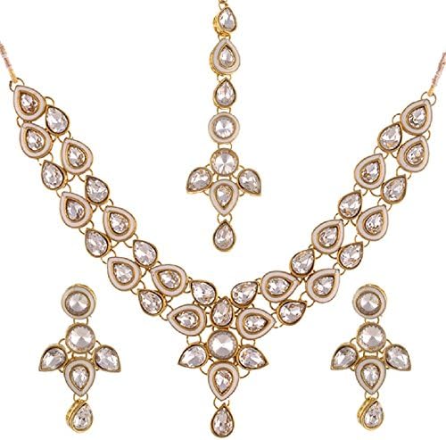 Beautiful Indian Bollywood Style Gold Plated Part Wear Jewelry Set With Mang Tika