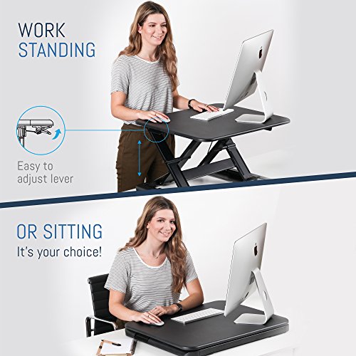 Height Adjustable Stand Up Desk Converter Ergonomic Sit Stand Riser - Flat Top Table Size 22x26 Supports 30lbs - No Assembly Required - Premium Quality and Very Sturdy - Perfect for Laptops or iMacs - Thumbnail 3