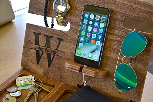 Dock Station, Gift for him, Docking Station, Organizer Station, Wood dock station, phone stand, nightstand valet, custom, Birthday gift, Anniversary, Gift for dad, Gift for boyfriend, iPhone - Thumbnail 3
