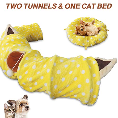 HOMEYA Cat Tunnel Bed with Mat,Collapsible 3 Way Cat Play Tube Condo