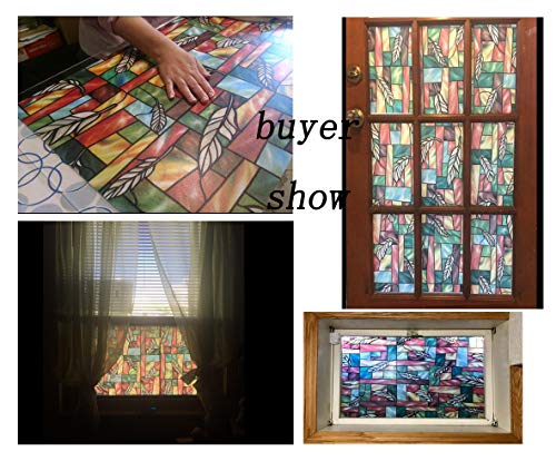 Bloss Vinyl Static Cling Privacy Leaf Stained Glass Decorative Window Film 17.7 Inches by 78.7 Inches