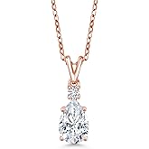 Gem Stone King 18K Rose Gold Plated Silver White Diamond Pendant with Chain Set with Moissanite (1.39 Cttw)