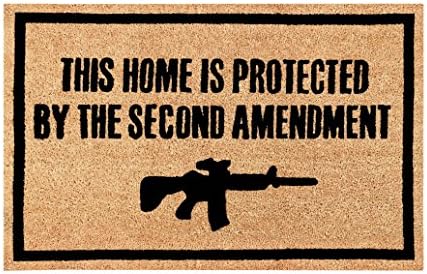 "Come Back With A Warrant" 100% All Natural Fibers Coir -Eco-Friendly Doormat (This Home Is Protected By The Second Amendment)