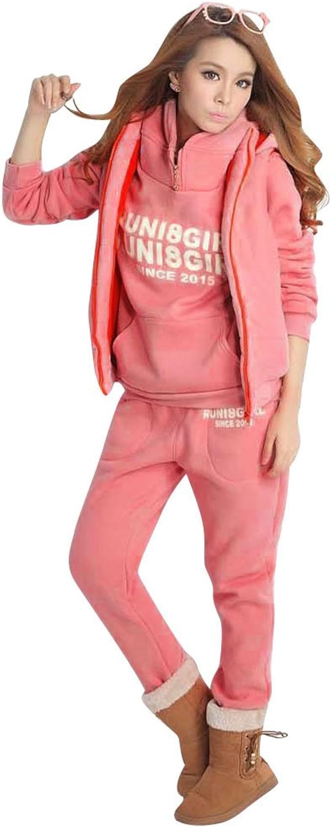 Amazon Vktech 冬 秋 レディース 暖かい ジャージ 上下セット パーカー トレーナー スウェット シャツ 3点セット 吸汗速乾素材 Xxl ピンク ジャージ上下セット 通販