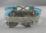 Vintage Silver Infinite Best Friend Owl Karma Bracelet Blue Knit Rope Handmade