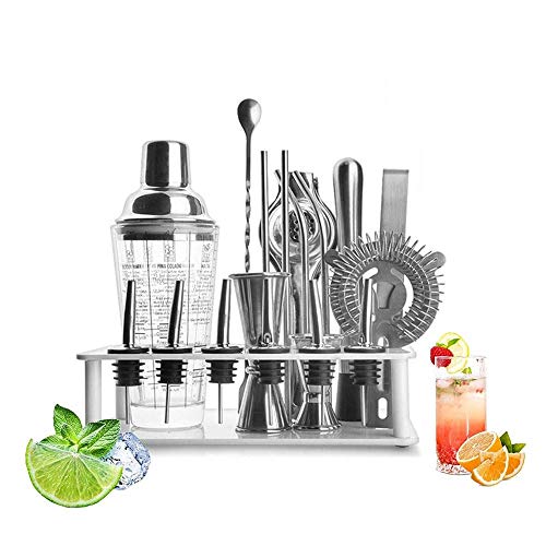 LKNJLL Martini Shaker Cocktail Shaker Set Edelstahl 19 Stück, Bar Set, barsieb, Bar Werkzeuge, Barkeeper Kit, Doppelmess…