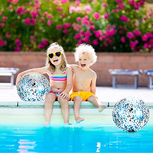 Hsei 3 Pieces Inflatable Beach Ball Glitter Beach Ball Floatable