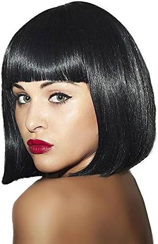 AOSI WIG Short Straight Bob Wigs with Flat Bangs Cosplay Party Wig for Women+ Free Wig Cap