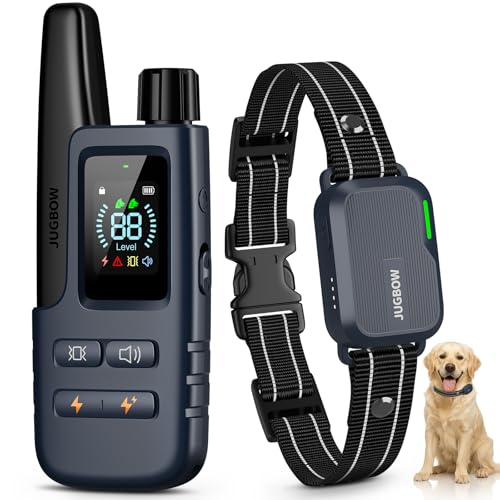 Jugbow Dog Shock Collar - 4500FT Dog Training Collar with Remote, IPX8 Waterproof Electric Dog Collar with 4 Training Modes, Security Lock, Rechargeable eCollar for 10-120lbs Dogs(Dark Blue 1 Pack)