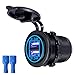 Zeato 4.8A Dual USB Charger Socket Waterproof Power Outlet 5V [2.4A & 2.4A] Dual Ports Fast Charge Adapter for iPhone Smartphone Car Boat Marine RV Mobile (Blue)