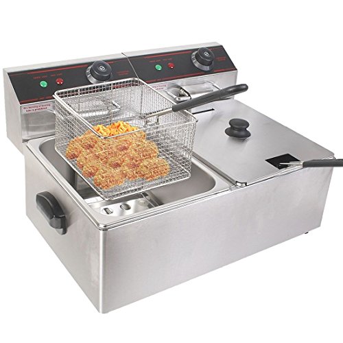 New 5000W Electric Countertop Deep Fryer Dual Tank Commercial Restaurant Steel