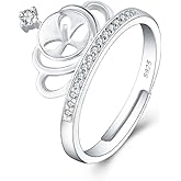 LGSY Sterling Silver CZ Crown Design Adjustable Rings for Women, Design Ring Mounts Fittings with Pearl Seat for DIY Jewelry Making