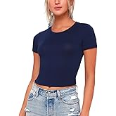 TIMOCHALA Women's Summer Causal Short Sleeve Blouse Round Neck Crop Tops Basic Tee T-Shirt