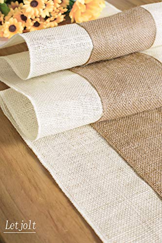 Letjolt Burlap Table Runner Jute Table Runner Farmhouse Runner Rustic Weddings Table Runner Woven Fabric Picnic Baby Shower Farmhouse Decor, Crean White Natural 12x72 Inches - Thumbnail 3