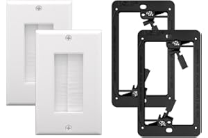 VCE Single Brush Wall Plate with Single Gang Low Voltage Mounting Bracket, White, 2 Pack