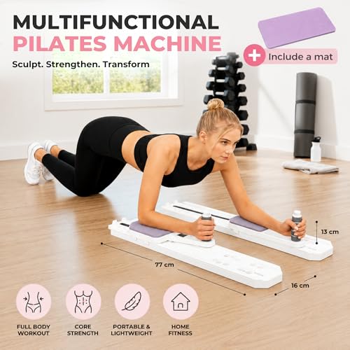 Multifunctional Pilates Reformer with Resistance Ropes, Chin-Up Board and Ski-Type Abs, Timer and Fitness Mat for Home Training