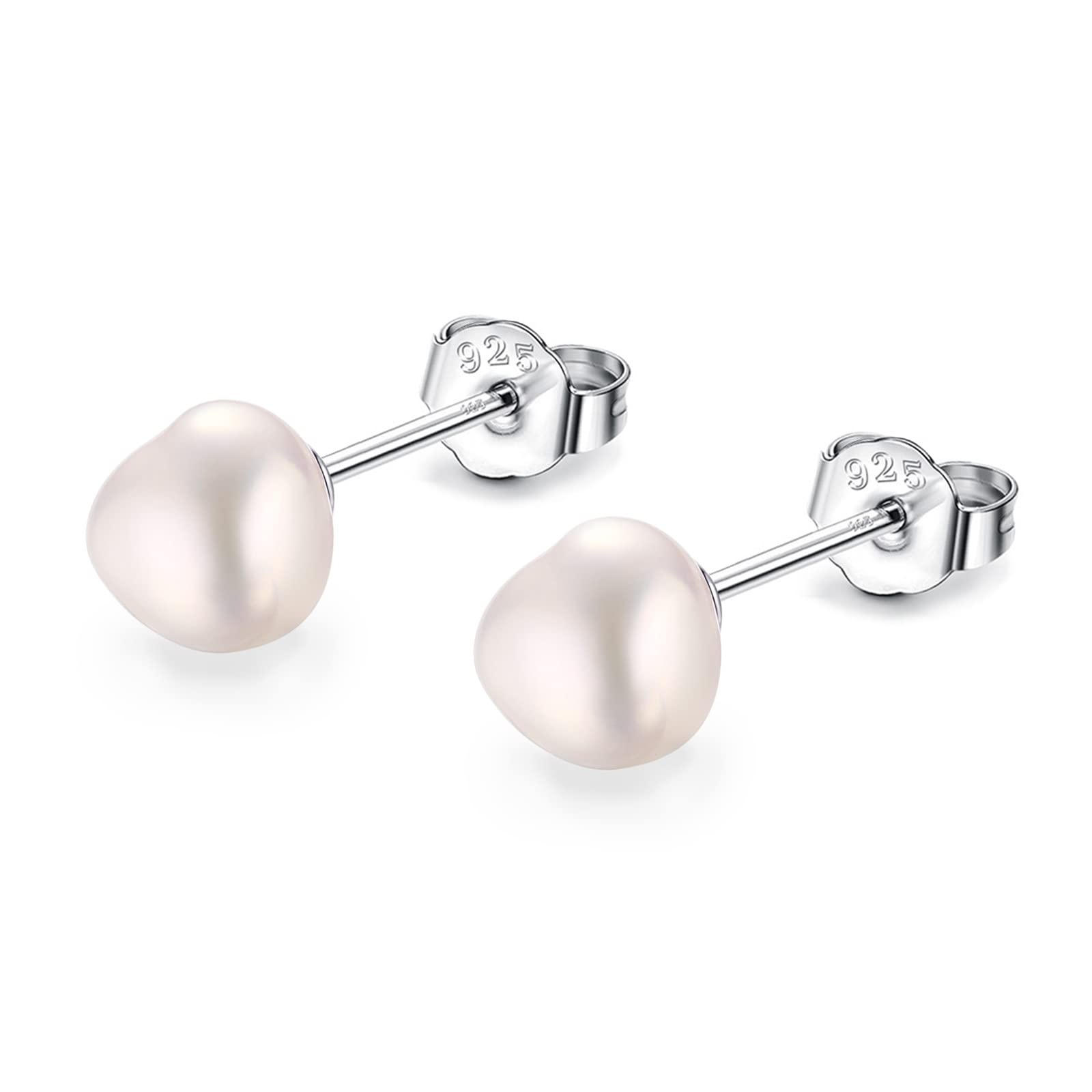 Unique Irregular Baroque Pearl Earrings 925 Sterling Silver Real Freshwater Cultrued White Pearl Studs Earrings