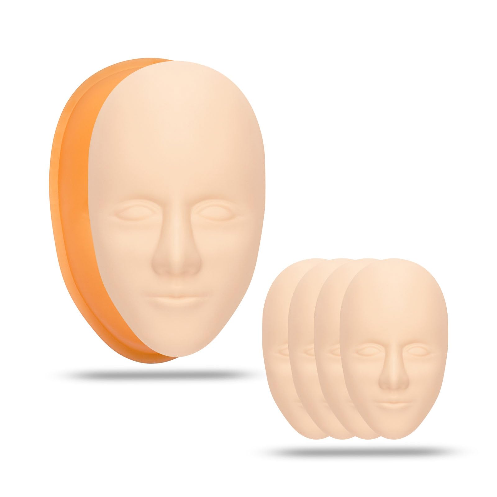 BAMTTOO 5pcs 5D Facial Tattoo Practice Skin Head Silicone Fake Facial Training Skin with 1pc Support Base Eyebrow Eyeliner Lips Model Microblading Permanent Makeup Tools Tattoo Supplies