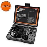 Hole Saw Kit, 16 Pieces 3/4’’-5’’ Full Set in Case with Mandrels, Hex Key and Install Plate for Soft Wood, PVC Board and Plastic Plate Drilling, Hardened High Carbon Steel - PHS01C