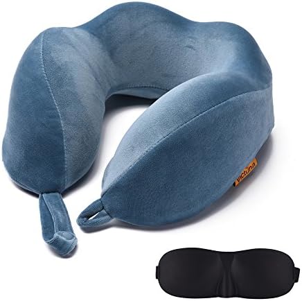 Memory Foam Victuna Travel Neck Pillow Kit Ergonomic U Shape Set with Washable Velvet Cover, Carry Bag and Eye Mask