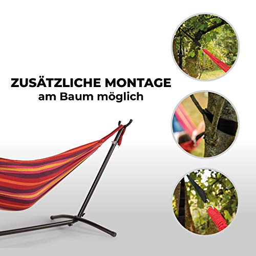 WOMA Hängematte mit Gestell für 2 Personen in 5 Farben - 160 x 241 cm Liegefläche - Hängematte Indoor & Outdoor aus… – Bild 6