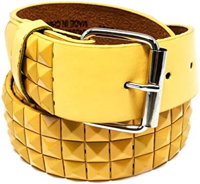 Faddism Unisex Pyramid Studded Leather Belt Thunder - Yellow M