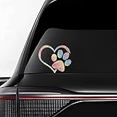 Car Decals Deco Heart with Dog Paw Decal Vinyl Sticker Sparkling Decorate Auto Car Truck Wall Laptop Window Motorcycle Bumper Decoration Sticker 5.91" x 5.04" Bling Colorful