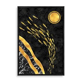 Framed Canvas Home Artwork Decoration Natural Landscape Golden Moon Canvas Wall Art for Living Room, Bedroom - 16x24 inches