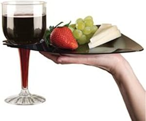 Black Cocktail Buffet Plates with Beverage Holder 10 Pack Party Plates with Wine Stem Holder