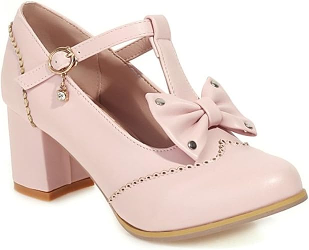 Amazon Ramemo パンプス ロリータ風 レディース メイド靴 姫系 ゆめかわいい お嬢様 太ヒール ラウンドトゥ 蝶結び T ストラップ ベージュ ヒール6cm コンフォート 滑り止め コスプレ ハロウイン 学園祭 舞台 普段使い 大きいサイズ Ramemo パンプス