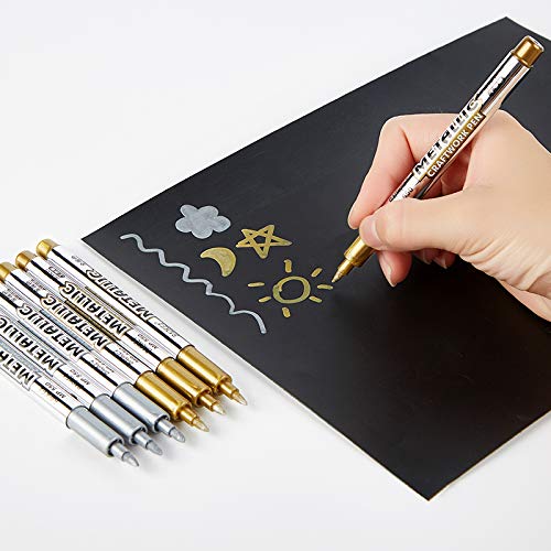Metallic Marker Pens, Set of 4, Gold & Silver | Quick-dry | Non-toxic | Perfect for Christmas cards, DIY & Crafts, Weddings, invitations, Photo Albums & more | Fibre Tip for use on Multiple Surfaces