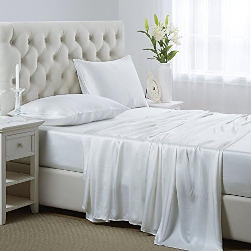 OOSilk 4 Pieces 100% Mulberry Charmeuse Silk Bedding Sheets (Queen, Silver Grey)