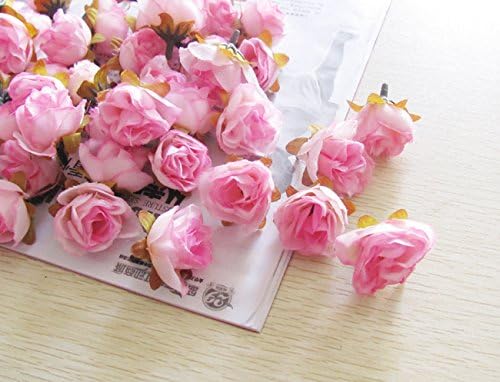 100pcs Small Tea Rose DIY Rose Silk Flowers Artificial Flowers Heads For Home Wedding Decoration Flower Head (Pink)