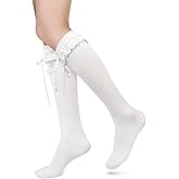 Benefeet Sox Womens Lace Ruffle Knee High Socks Girls Kawaii Lace Top Lolita Stockings Black White Cute Knee High Sock