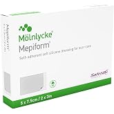 Mepiform&reg; Reusable Scar Silicone Sheet or Silicone Tape with Patented Safetac&reg; Tech Pain Free Treatment alike Scar Gel, C Section, Acne, Surgery, Burns 5x7.5 cm