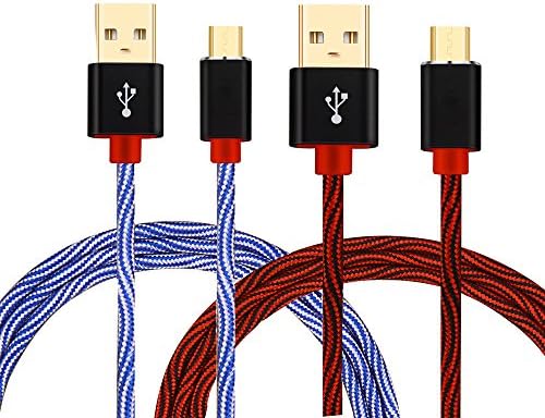 Shuliancable Micro USB Cable [2Pack ] 10ft High Speed Nylon Braided Android Charger USB to Micro USB Gold-plated head for Samsung, Nexus, LG, HTC, Nokia, Sony, and More(White Blue and Red Black)