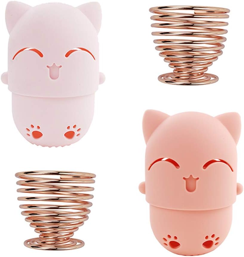 NaFurAhi Makeup Sponge Case, Cute Cat Shaped Containers, Silicon made Perfect for Traveling, Keep Makeup Sponges in a Safe &Sanitary, with 2 Fashion Hair Clips &2 Sponge Holders (Pink+Orange)