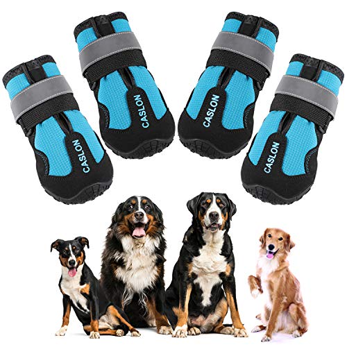CASLON Dog Boots Waterproof Shoes for Dogs with Reflective Strips Rugged, Anti-Slip Sole Breathable Dog Booties 4PCS (Size 7: 3.1\