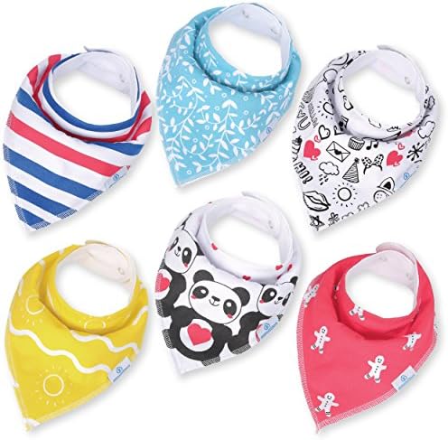 Baby Bandana Bibs for Drooling and Teething - Extra Absorbent Organic Cotton Bib for Boys &amp; Girls by MaxamStars - 6 pack
