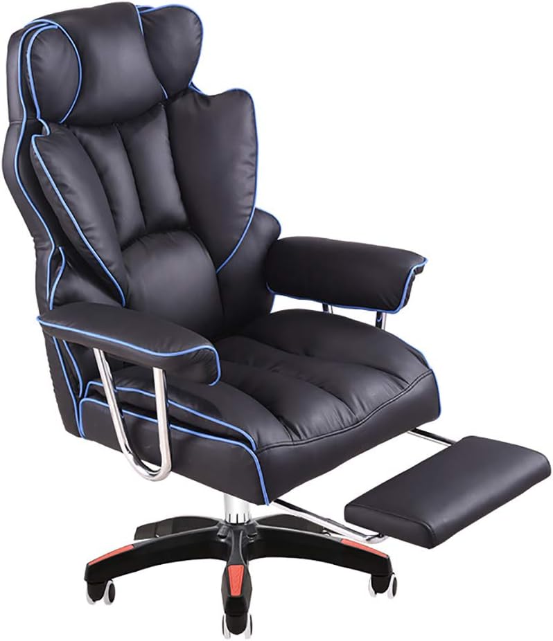 WOLF ES Thick Padded Extendable Racing Gaming Chair with Footrest And Lumbar Cushion, Heavy Duty Ergonomic Reclining Working Chair, High-Back Faux Leather Office Gaming Chair,B