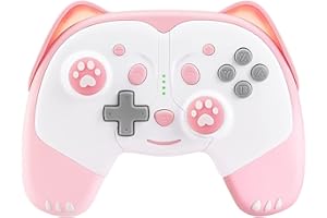 SIMGAL Wireless Controller Compatible with Nintendo Switch/Switch Lite, Cute Cat Bluetooth Pro Controller with Turbo, Motion, Vibration, Wake-up, Headphone Jack and Breathing LED Light (Pink)