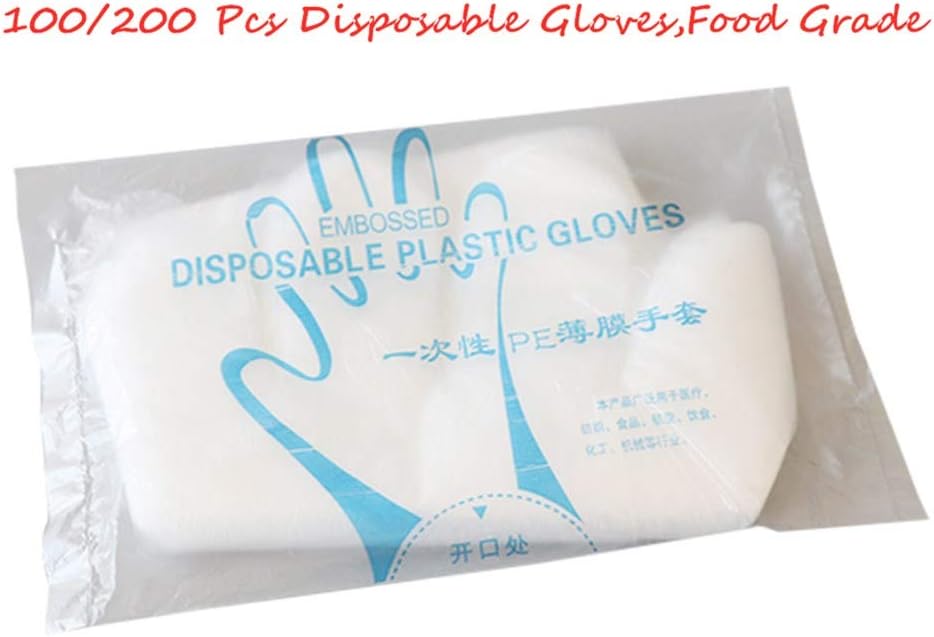 Cnebo Disposable Gloves, 200 Pcs Clear Plastic Gloves PE Hand Gloves for Kitchen Cooking Cleaning Safety Food Handling,Baking Tool,Food Grade,Thicken (200 pcs Standard)