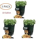 YOQXHY Potato Grow Bags 10 Gallon Garden Vegetables Planter Bags with Handles and Access Flap for Planting Potato Carrot Onion Taro Radish Peanut,3-Pack, (10 Gallon)