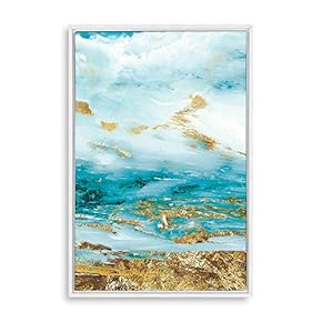 Framed Canvas Home Artwork Decoration Golden Abstract Art Canvas Wall Art for Living Room, Bedroom - 16x24 inches