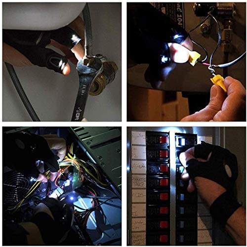 FILOWA LED Fingerlos Angelhandschuhe,1 Paar Outdoor Taschenlampe Handschuhe Schwarz Arbeitshandschuhe mit Licht zum… – Bild 8