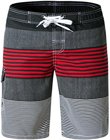 Hengta Men's Swim Trunks Quick Dry Bathing Suits Striped Swimming Shorts Red 34/Tag Asian XL
