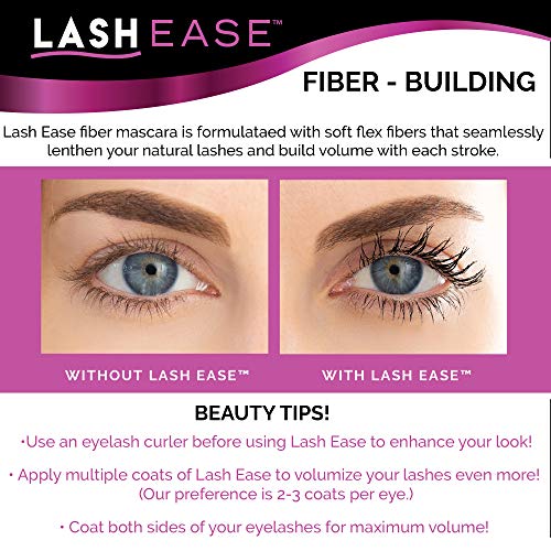 Lash Ease One Step Fiber Building Mascara- Black, Buildable Volume, Lengthens Natural Eyelashes, Lightweight, All Day Wear, 0.38oz