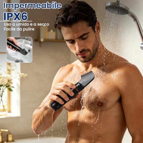 MAXGROOM 4 in 1 Men's Electric Shaver Body Kit, Men's Intimate Shaver IPX6 Wet and Dry Use, Body Hair Removal USB C Charging (Black, M)